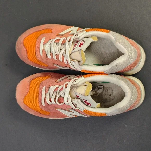 New Balance Mens 574 Sneakers Size 8 Orange Coral Suede Mesh Running Shoes - Picture 5 of 13
